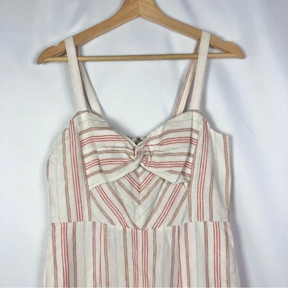 Rebecca Taylor White & Pink Stripe Wide Leg Linen Cropped Jumpsuit 8 - Picture 5 of 7
